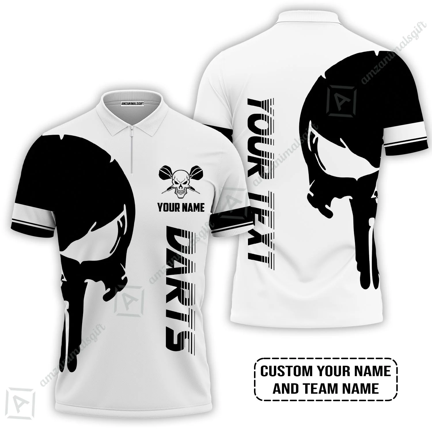 Customized Name & Text Darts Long Polo Shirt, Darts Skull Personalized Name Darts Long Polo Shirt - Image 4