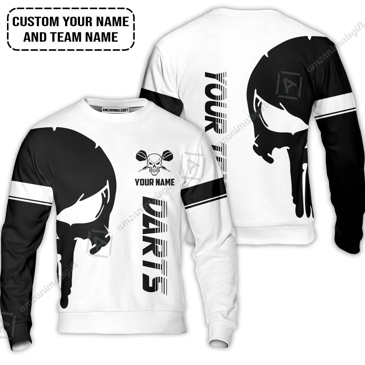 Customized Name & Text Darts Long Polo Shirt, Darts Skull Personalized Name Darts Long Polo Shirt - Image 6