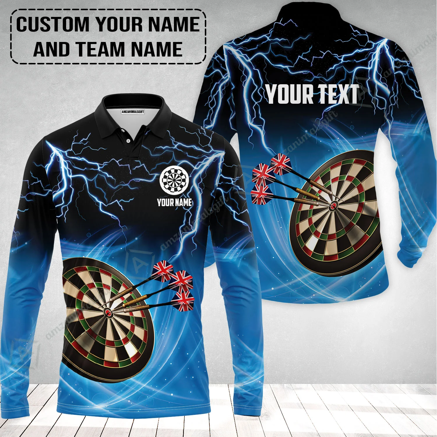Customized Name & Text Darts Long Polo Shirt, Kingdom of England Darts Personalized Darts Long Polo Shirt - Image 2