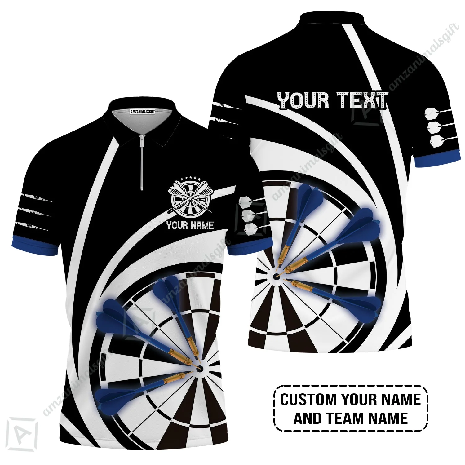 Customized Name & Text Darts Long Polo Shirt, Personalized Name Blue Dark Darts Team Long Polo Shirt - Image 4