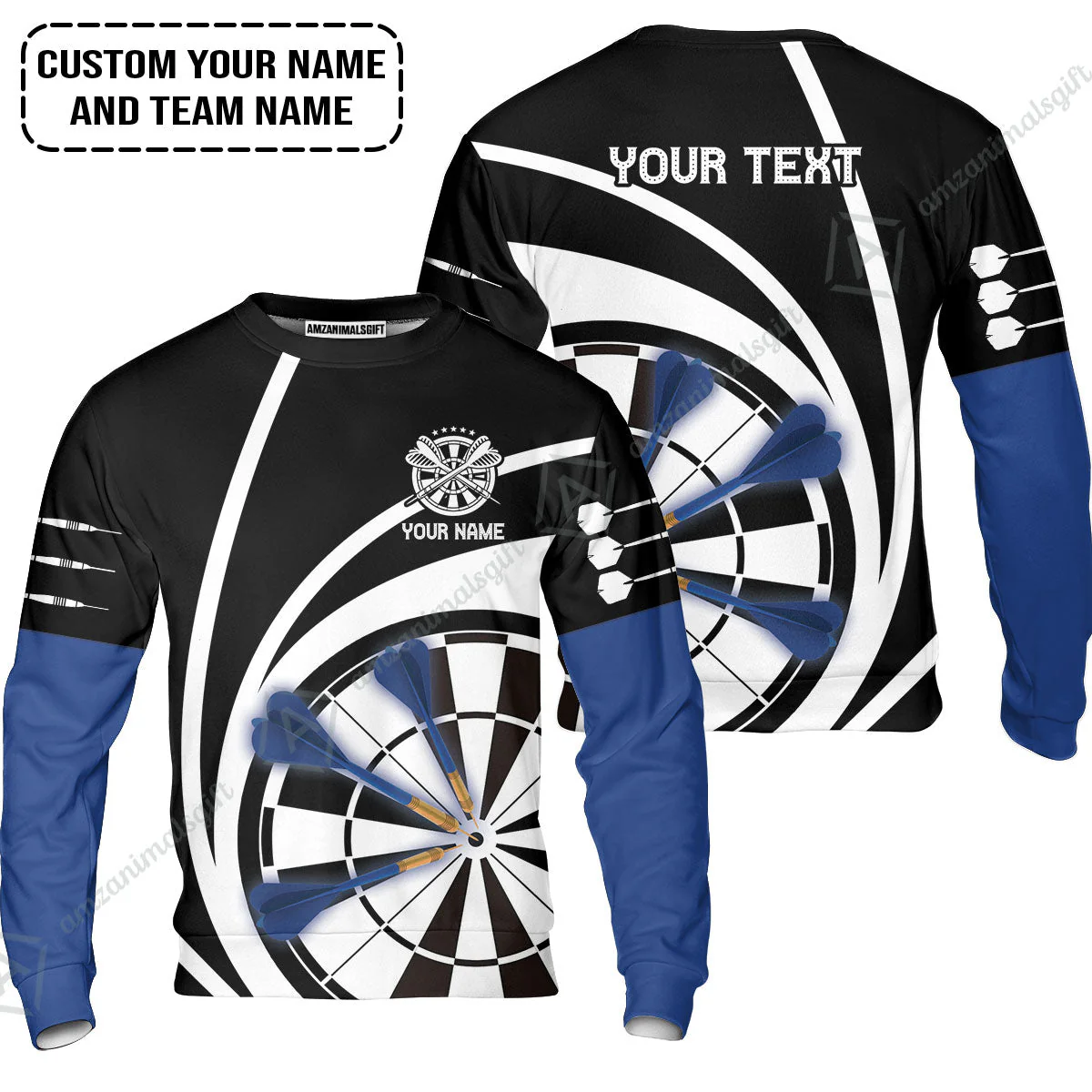 Customized Name & Text Darts Long Polo Shirt, Personalized Name Blue Dark Darts Team Long Polo Shirt - Image 6