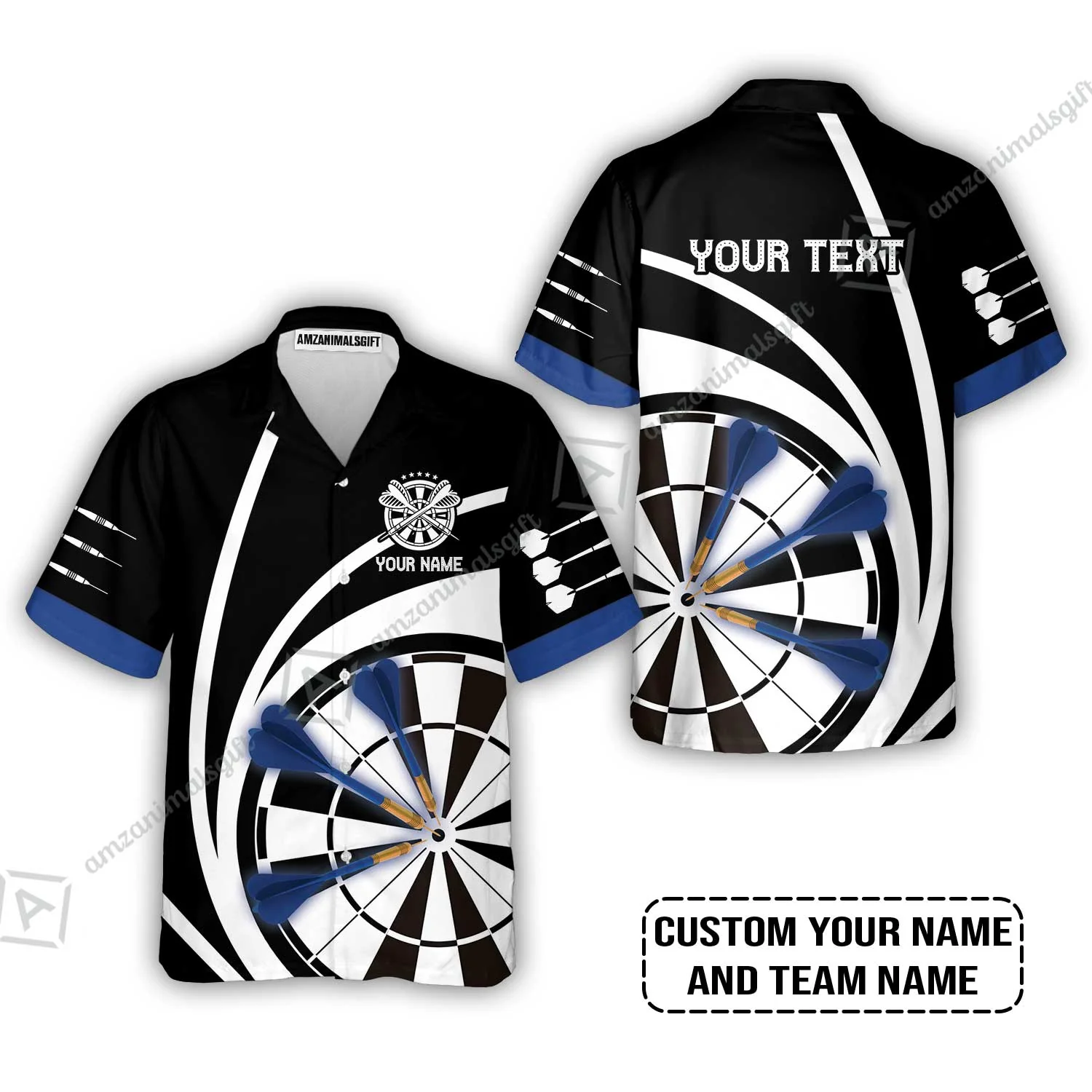 Customized Name & Text Darts Long Polo Shirt, Personalized Name Blue Dark Darts Team Long Polo Shirt - Image 7