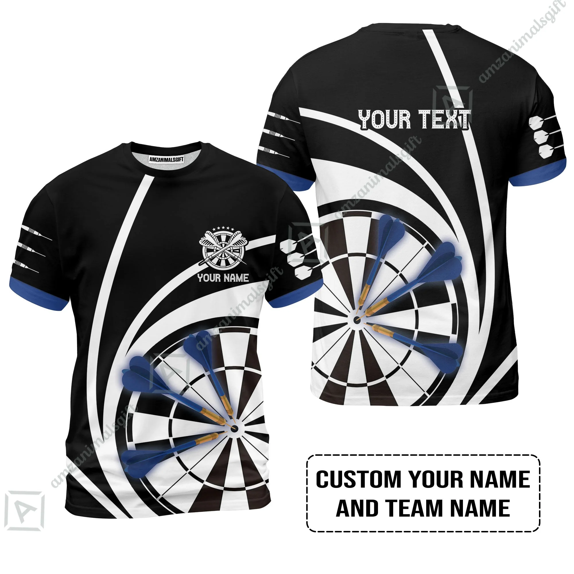 Customized Name & Text Darts Long Polo Shirt, Personalized Name Blue Dark Darts Team Long Polo Shirt - Image 8