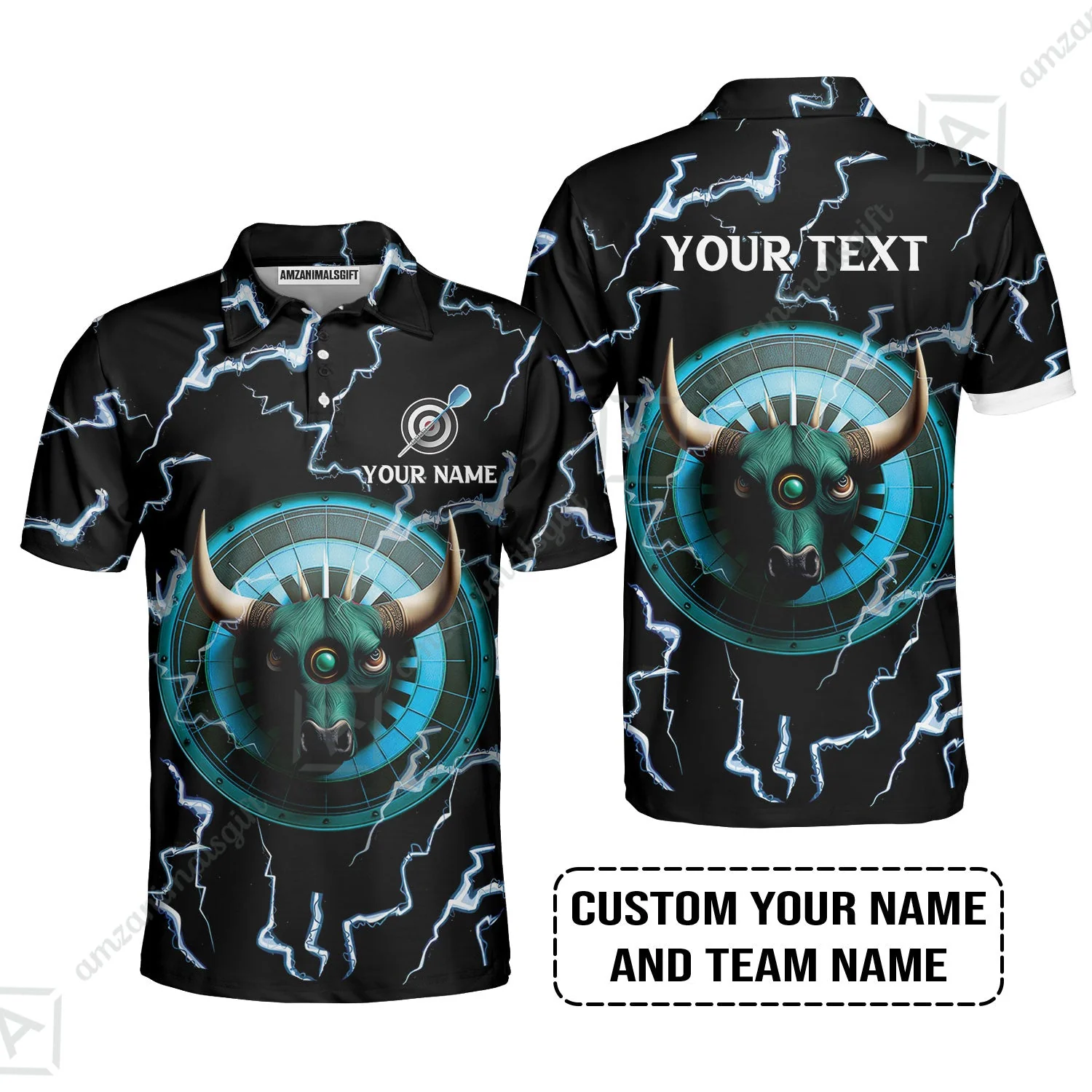 Customized Name & Text Darts Long Polo Shirt, Personalized Name Bullseye Dartboard Long Polo Shirt - Image 3