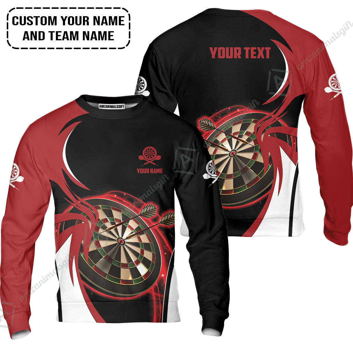 Customized Name & Text Darts Long Polo Shirt, Personalized Red Darts Uniforms Long Polo Shirt - Image 6