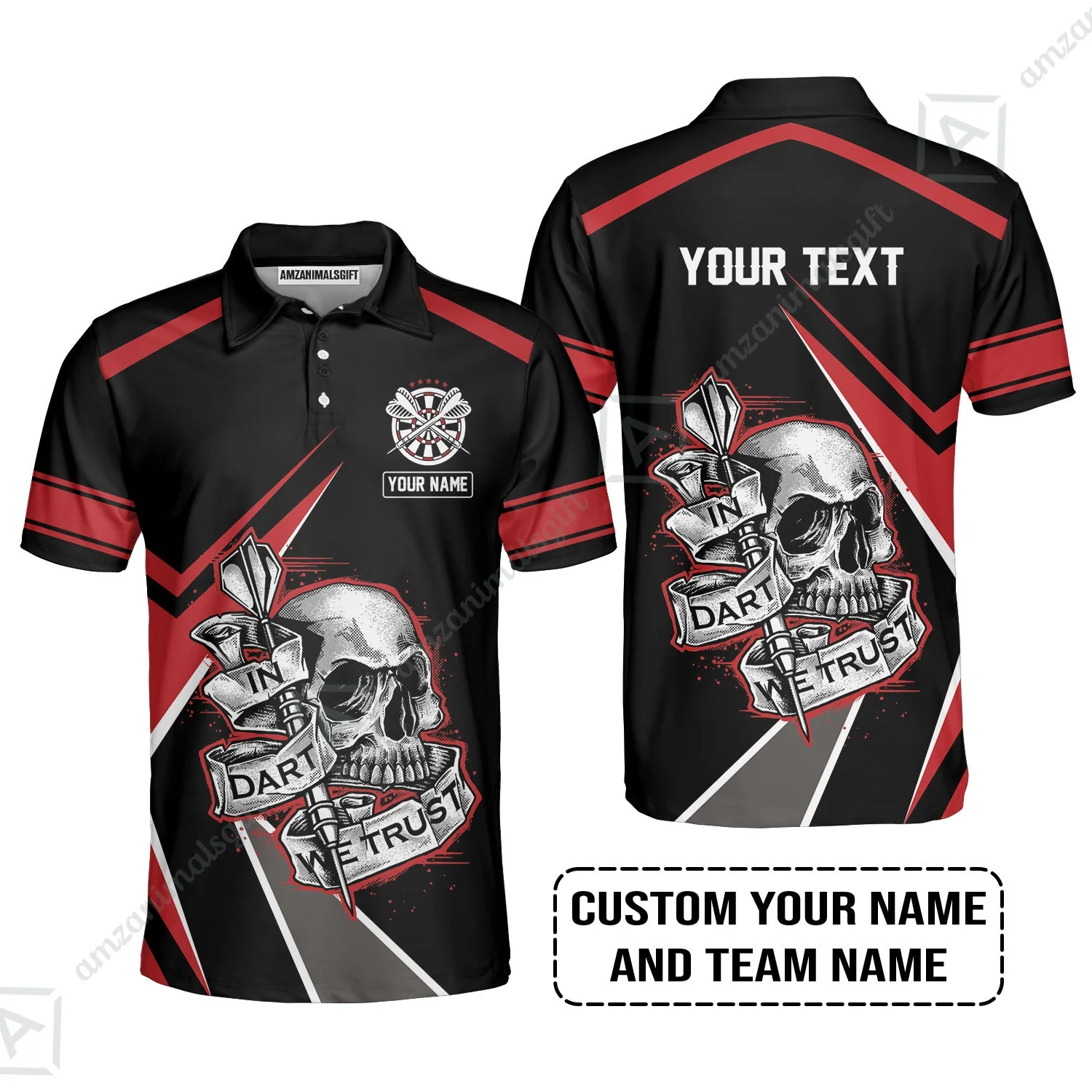 Customized Name & Text Darts Long Polo Shirt, Skull In Darts We Trust Personalized Darts Long Polo Shirt - Image 3