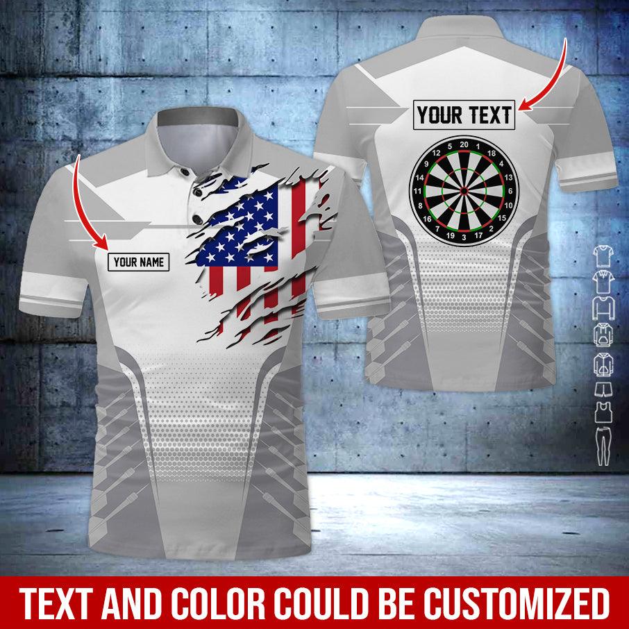 Customized Name & Text Darts Polo Shirt, American Flag Darts Personalized Name Polo Shirt For Men - Perfect Gift For Darts Lovers, Darts Players - Image 2