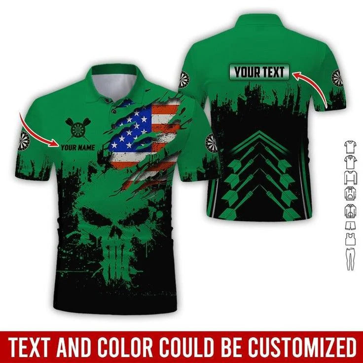 Customized Name & Text Darts Polo Shirt, American Flag Personalized Name Darts Team Polo Shirt For Men - Perfect Gift For Darts Lovers, Darts Players - Image 3