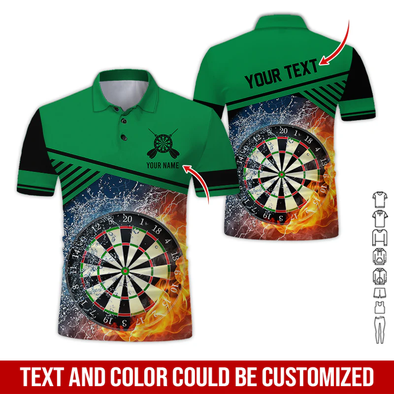 Customized Name & Text Darts Polo Shirt, Dartboard In Water And Fire Personalized Polo Shirt For Men - Perfect Gift For Darts Lovers, Darts Players - Image 11