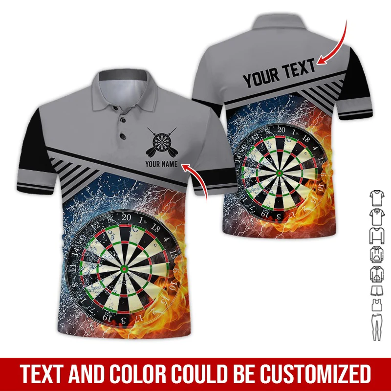 Customized Name & Text Darts Polo Shirt, Dartboard In Water And Fire Personalized Polo Shirt For Men - Perfect Gift For Darts Lovers, Darts Players - Image 12
