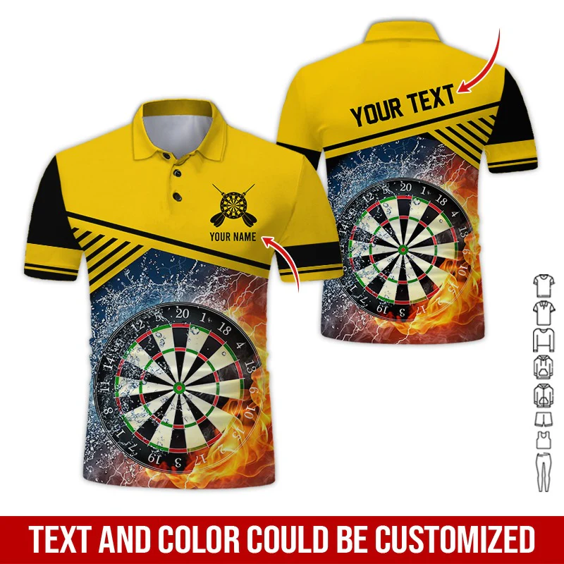 Customized Name & Text Darts Polo Shirt, Dartboard In Water And Fire Personalized Polo Shirt For Men - Perfect Gift For Darts Lovers, Darts Players - Image 4