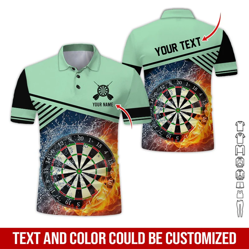 Customized Name & Text Darts Polo Shirt, Dartboard In Water And Fire Personalized Polo Shirt For Men - Perfect Gift For Darts Lovers, Darts Players - Image 5