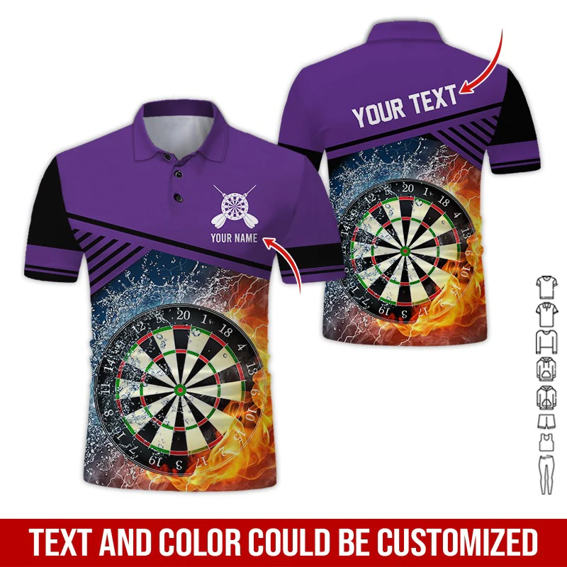 Customized Name & Text Darts Polo Shirt, Dartboard In Water And Fire Personalized Polo Shirt For Men - Perfect Gift For Darts Lovers, Darts Players - Image 6
