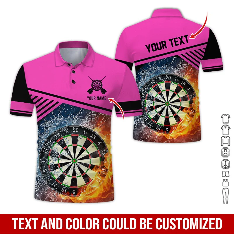 Customized Name & Text Darts Polo Shirt, Dartboard In Water And Fire Personalized Polo Shirt For Men - Perfect Gift For Darts Lovers, Darts Players - Image 8