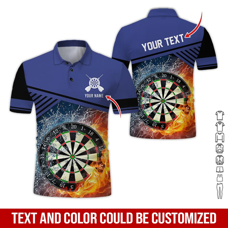 Customized Name & Text Darts Polo Shirt, Dartboard In Water And Fire Personalized Polo Shirt For Men - Perfect Gift For Darts Lovers, Darts Players - Image 9