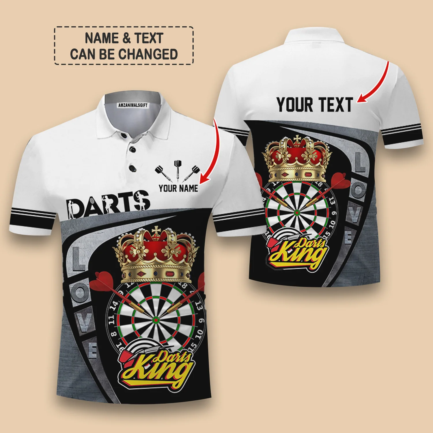 Customized Name & Text Darts Polo Shirt, Darts King Personalized Name Darts Uniforms Polo Shirt For Men - Perfect Gift For Darts Lovers, Darts Players - Image 2