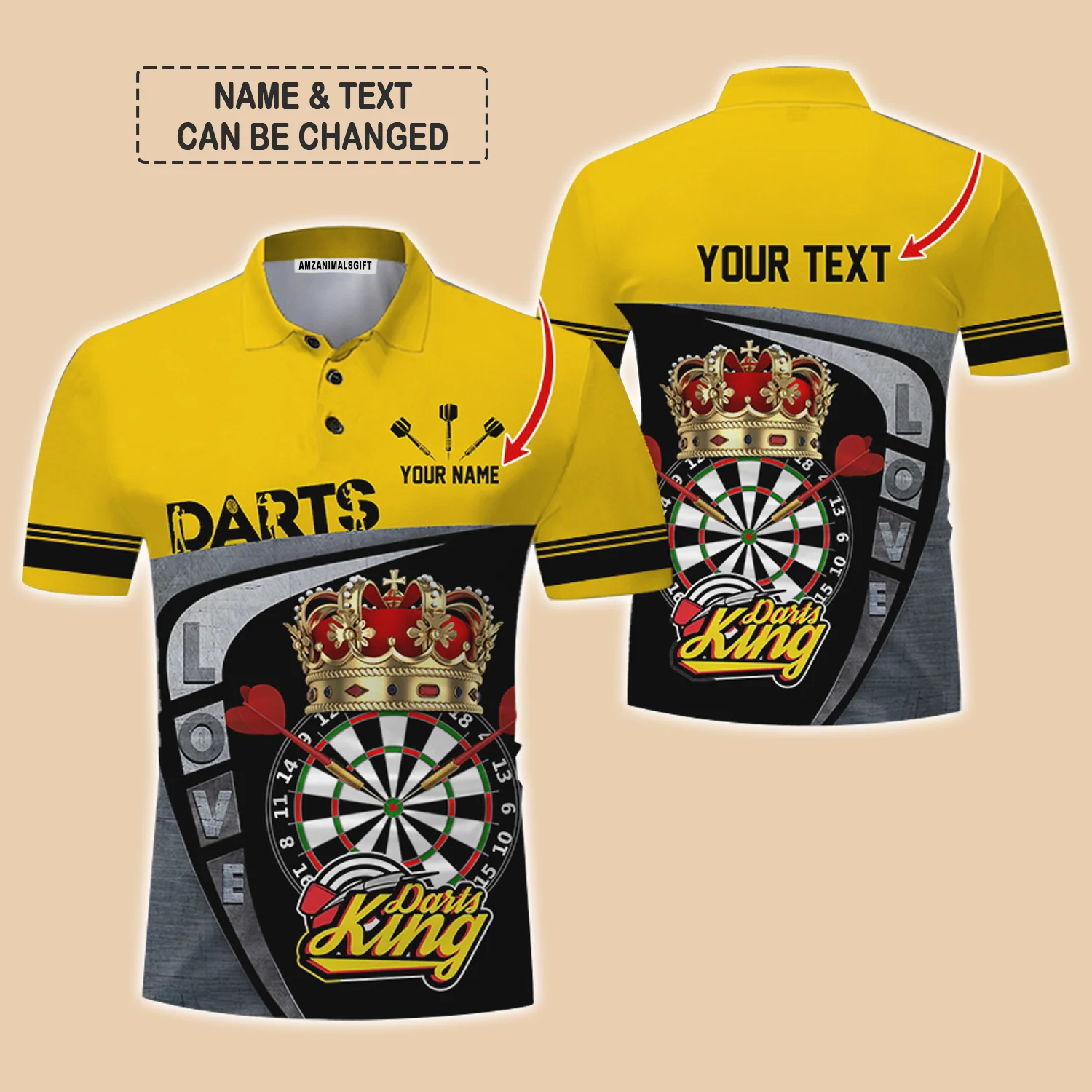 Customized Name & Text Darts Polo Shirt, Darts King Personalized Name Darts Uniforms Polo Shirt For Men - Perfect Gift For Darts Lovers, Darts Players - Image 3