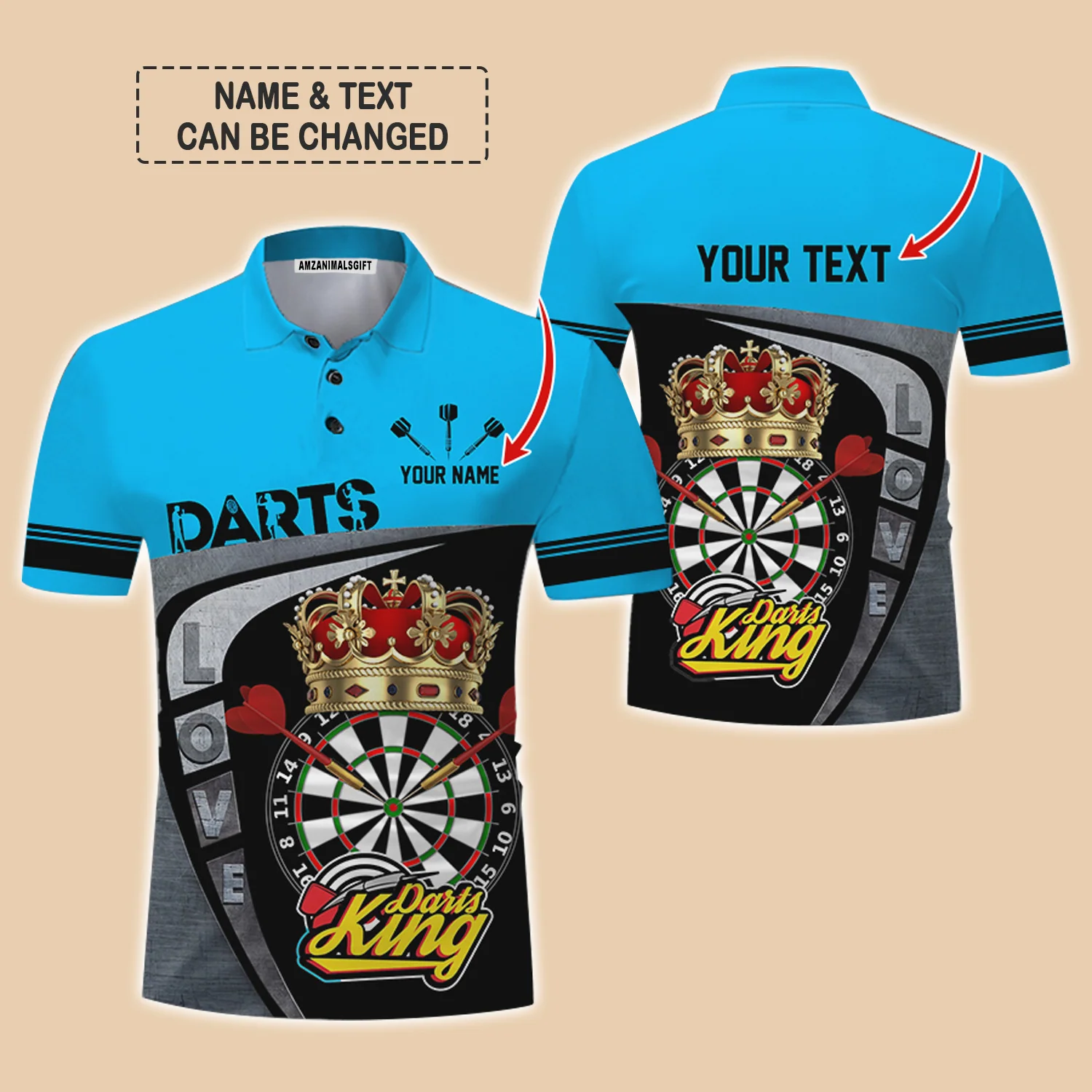 Customized Name & Text Darts Polo Shirt, Darts King Personalized Name Darts Uniforms Polo Shirt For Men - Perfect Gift For Darts Lovers, Darts Players - Image 4