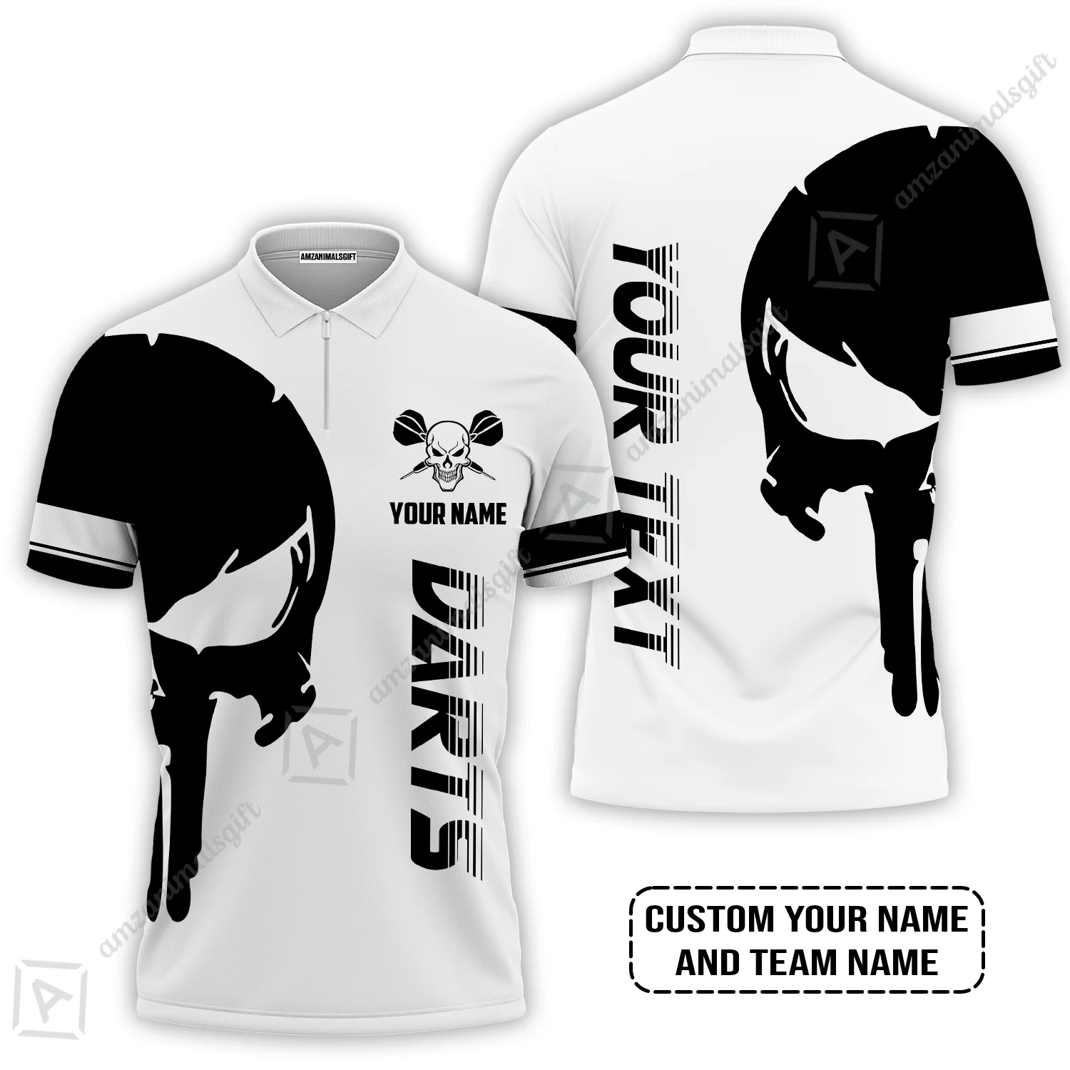 Customized Name & Text Darts Polo Shirt, Darts Skull Personalized Name Darts Polo Shirt - Image 4