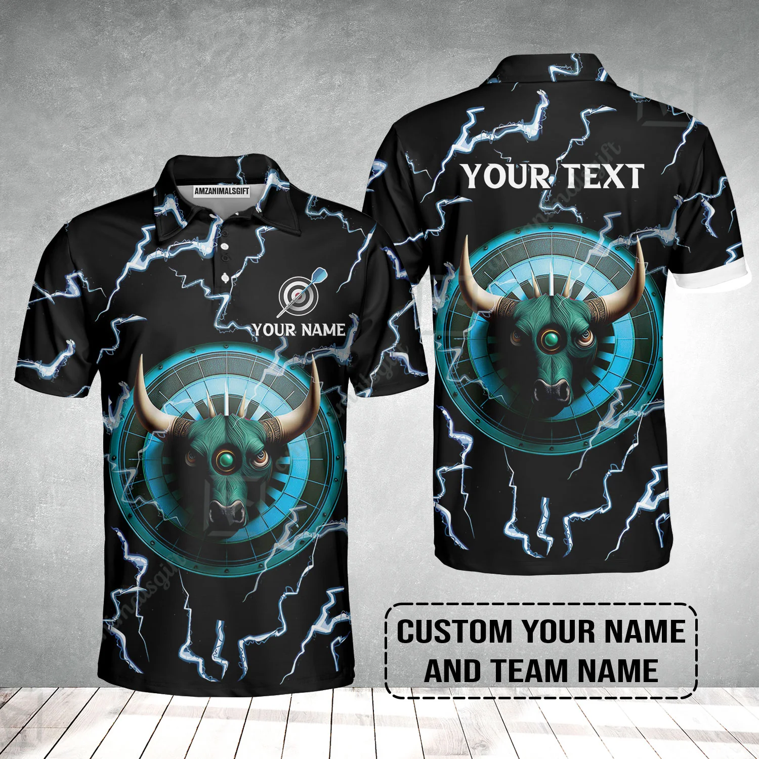 Customized Name & Text Darts Polo Shirt, Personalized Name Bullseye Dartboard Polo Shirt - Image 2
