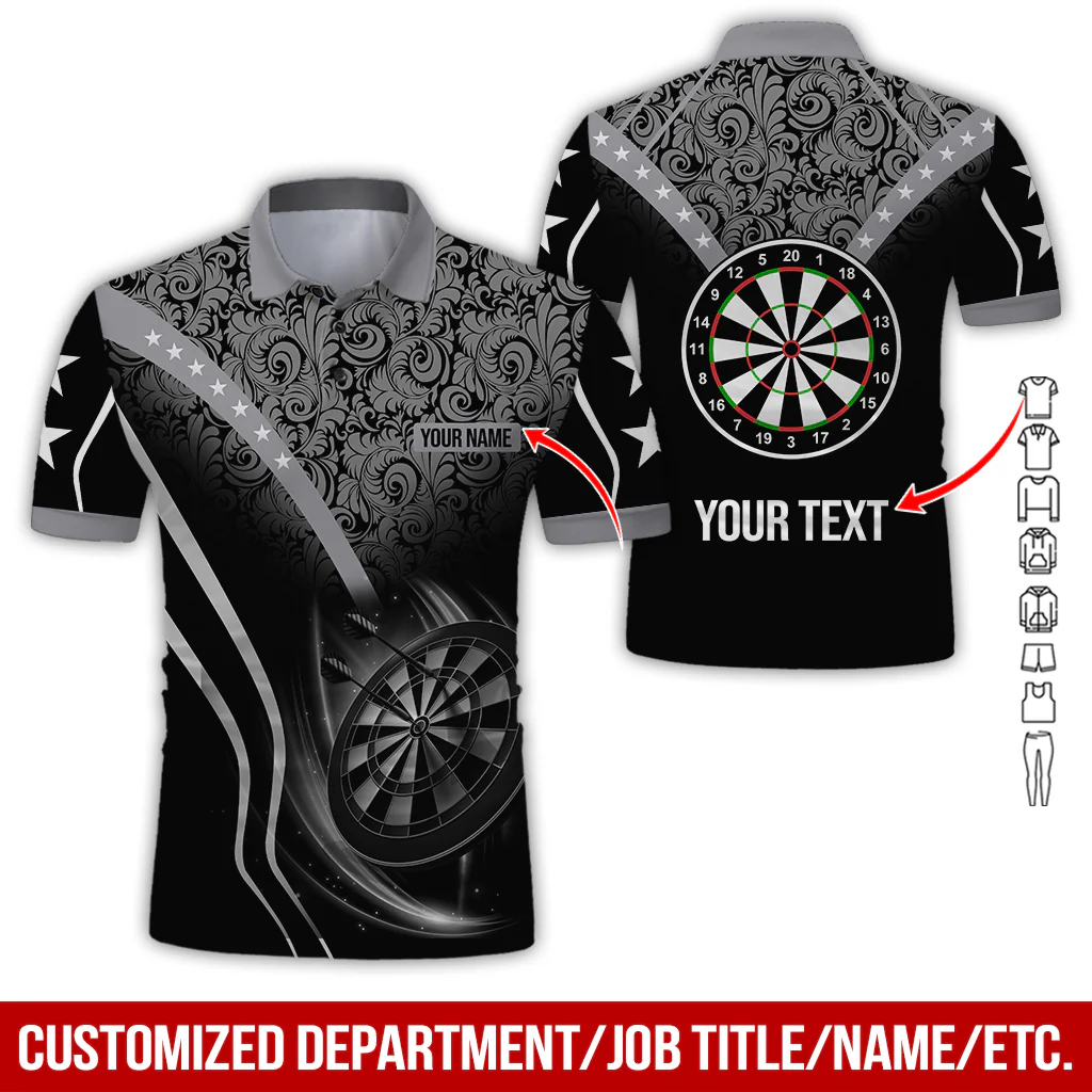 Customized Name & Text Darts Polo Shirt, Personalized Name Dartboard Polo Shirt For Men - Perfect Gift For Darts Lovers, Darts Players - Image 2