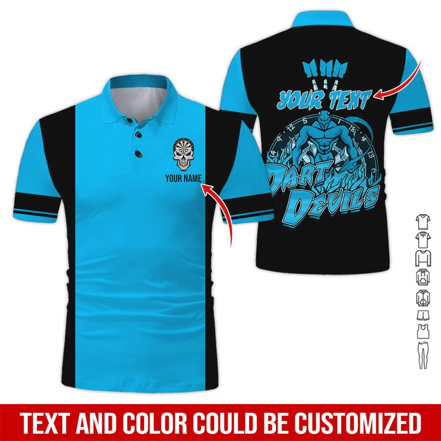 Customized Name & Text Darts Polo Shirt, Personalized Name Darts Devils Polo Shirt For Men - Perfect Gift For Darts Lovers, Darts Players