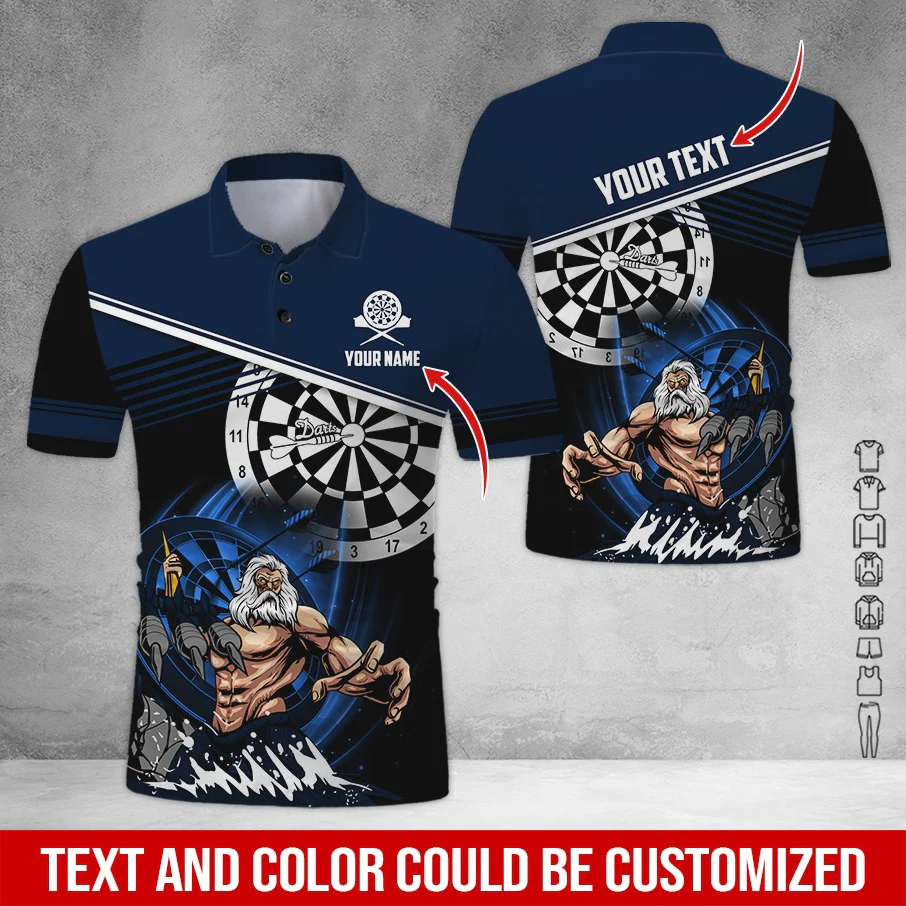 Customized Name & Text Darts Polo Shirt, Personalized Name Poseidon Darts Polo Shirt For Men - Perfect Gift For Darts Lovers, Darts Players - Image 3