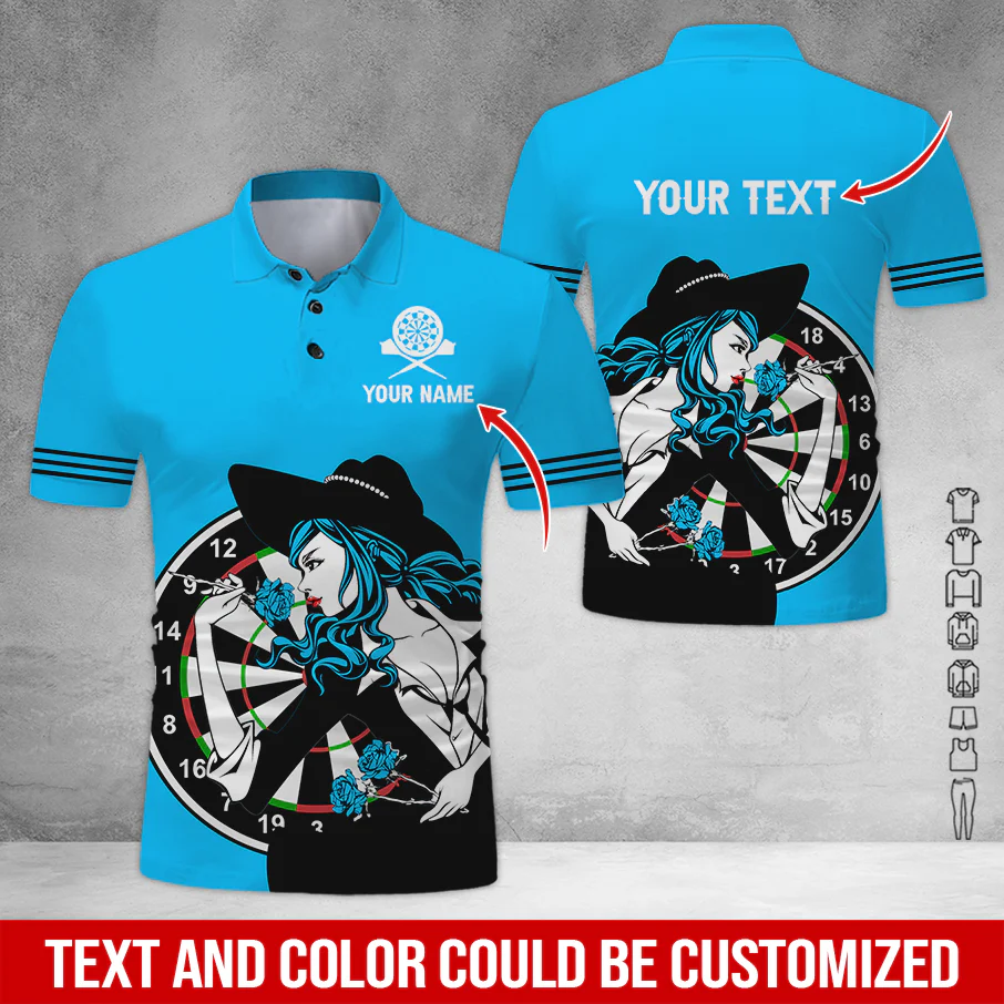 Customized Name & Text Darts Polo Shirt, Personalized Name Sexy Girl Darts Polo Shirt - Perfect Gift For Darts Lovers, Darts Players - Image 2