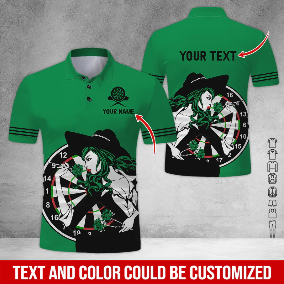 Customized Name & Text Darts Polo Shirt, Personalized Name Sexy Girl Darts Polo Shirt - Perfect Gift For Darts Lovers, Darts Players - Image 4