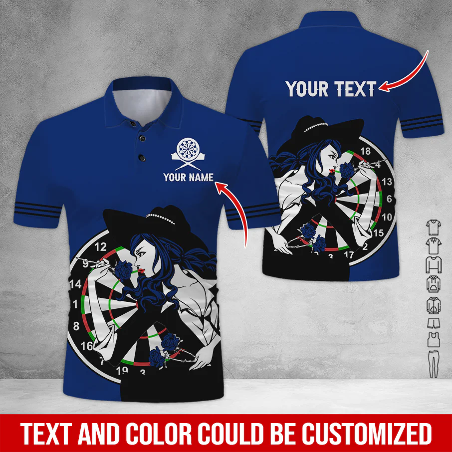 Customized Name & Text Darts Polo Shirt, Personalized Name Sexy Girl Darts Polo Shirt - Perfect Gift For Darts Lovers, Darts Players - Image 6