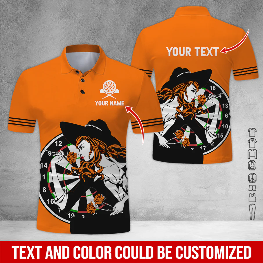Customized Name & Text Darts Polo Shirt, Personalized Name Sexy Girl Darts Polo Shirt - Perfect Gift For Darts Lovers, Darts Players - Image 7