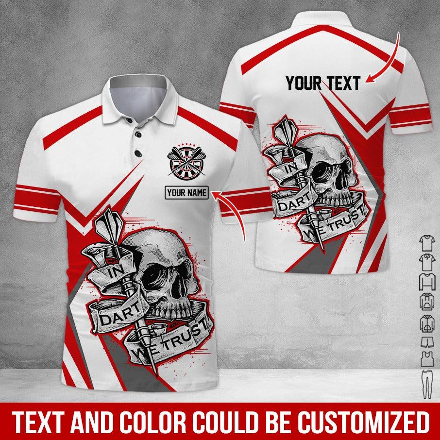 Customized Name & Text Darts Polo Shirt, Personalized Name Skull Darts Polo Shirt For Men - Perfect Gift For Darts Lovers, Darts Players