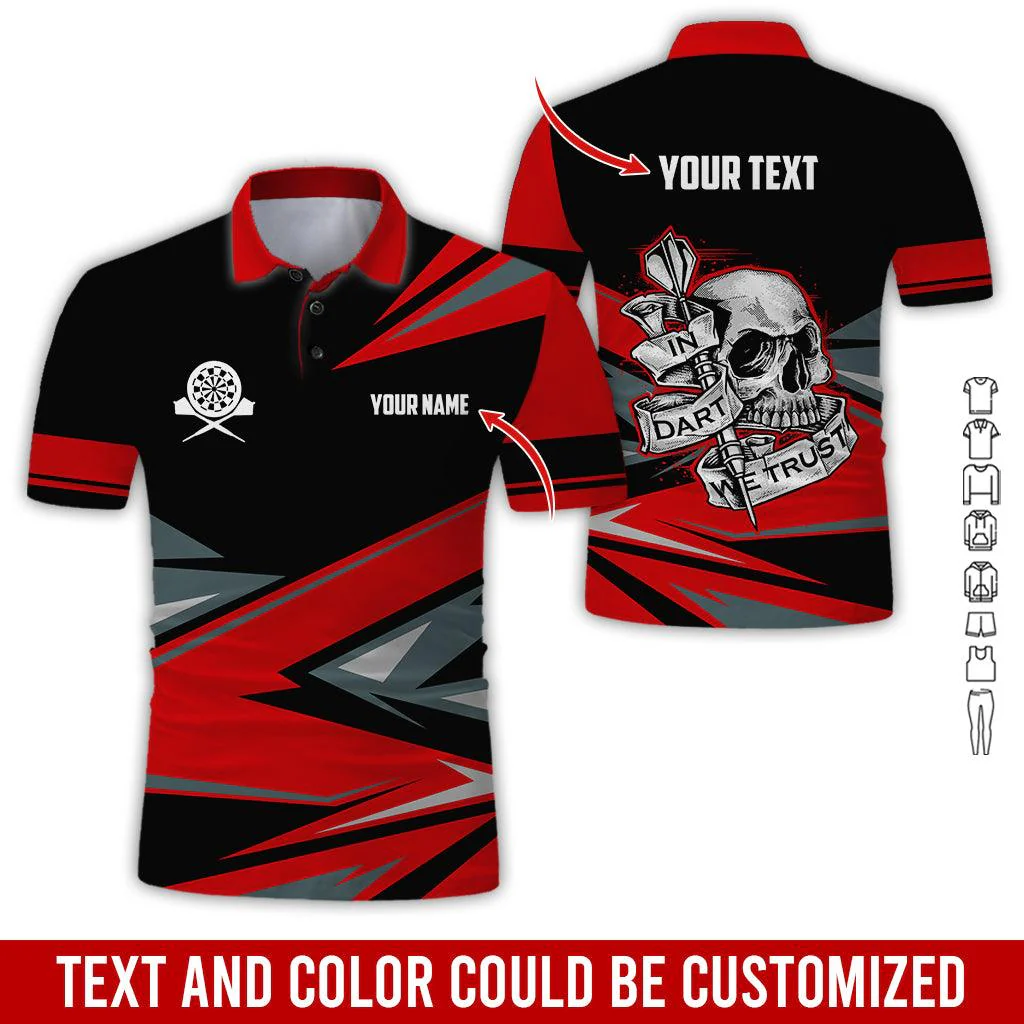 Customized Name & Text Darts Polo Shirt, Personalized Name Skull In Darts Uniforms Polo Shirt For Men - Perfect Gift For Darts Lovers, Darts Players - Image 2