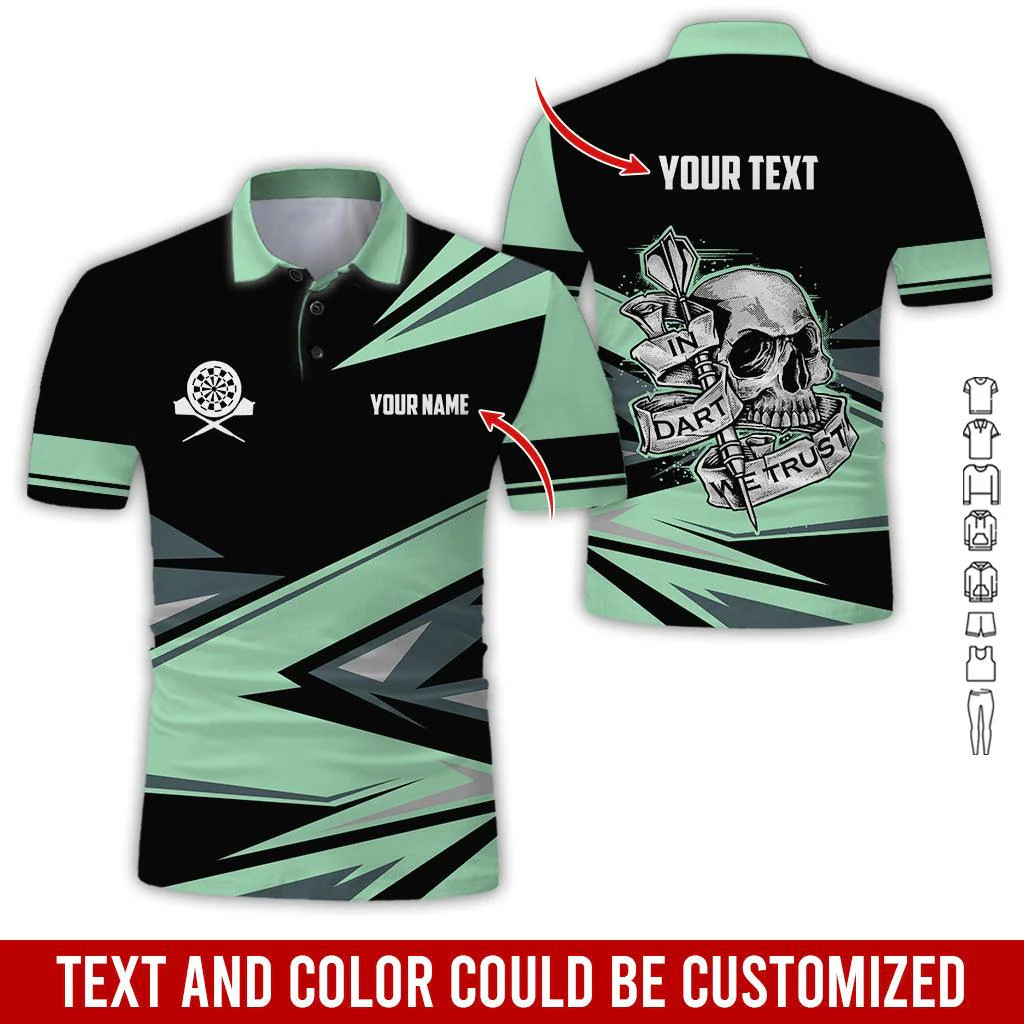 Customized Name & Text Darts Polo Shirt, Personalized Name Skull In Darts Uniforms Polo Shirt For Men - Perfect Gift For Darts Lovers, Darts Players - Image 3