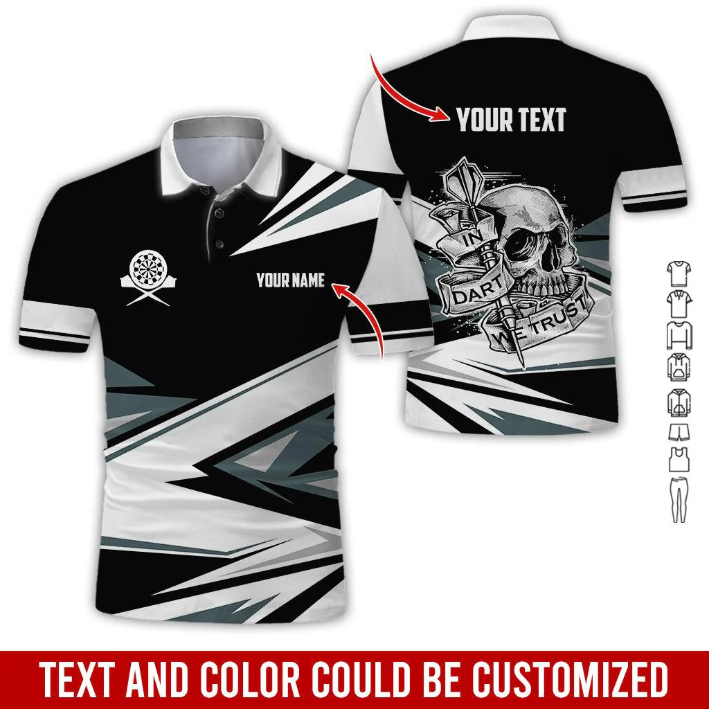 Customized Name & Text Darts Polo Shirt, Personalized Name Skull In Darts Uniforms Polo Shirt For Men - Perfect Gift For Darts Lovers, Darts Players - Image 4