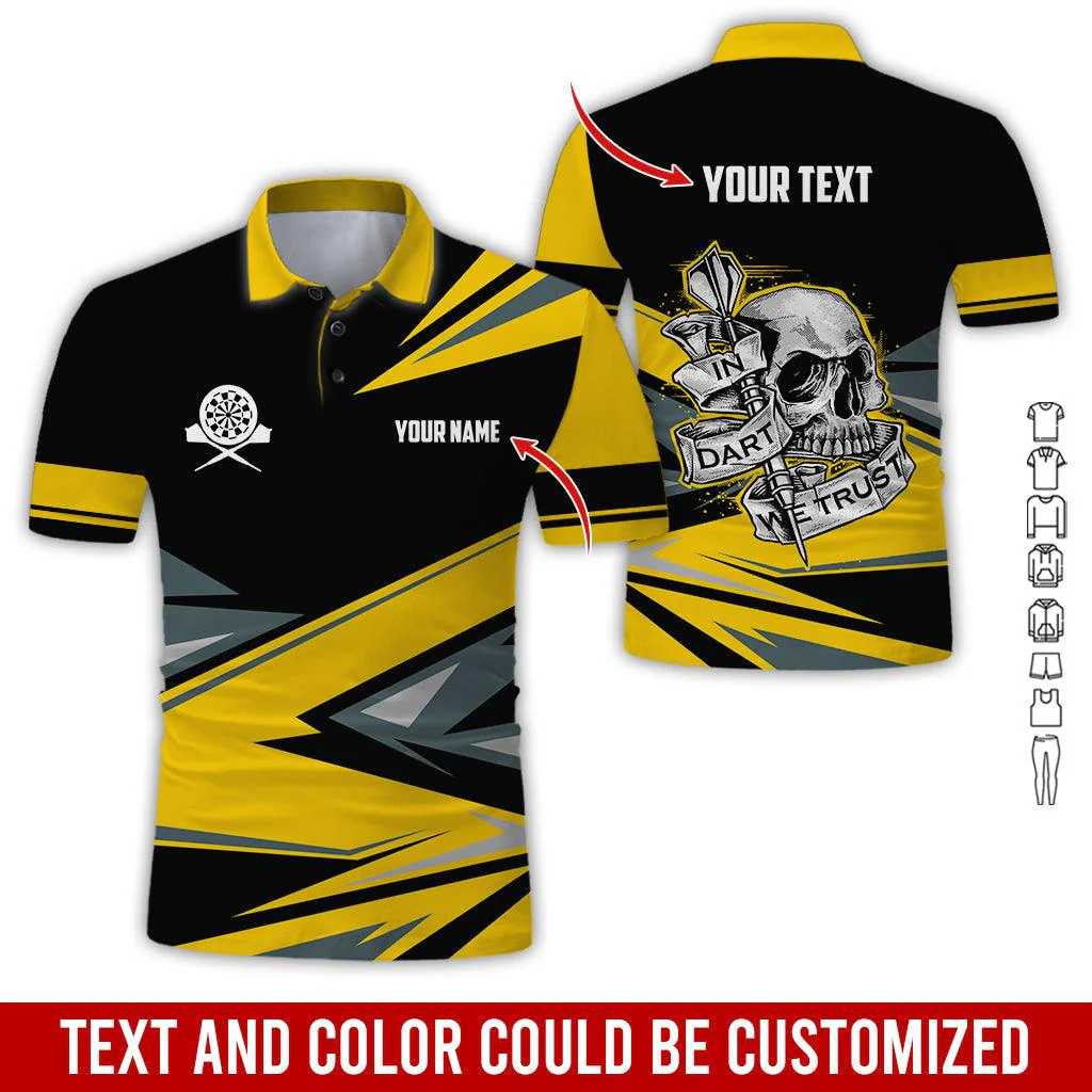 Customized Name & Text Darts Polo Shirt, Personalized Name Skull In Darts Uniforms Polo Shirt For Men - Perfect Gift For Darts Lovers, Darts Players - Image 5