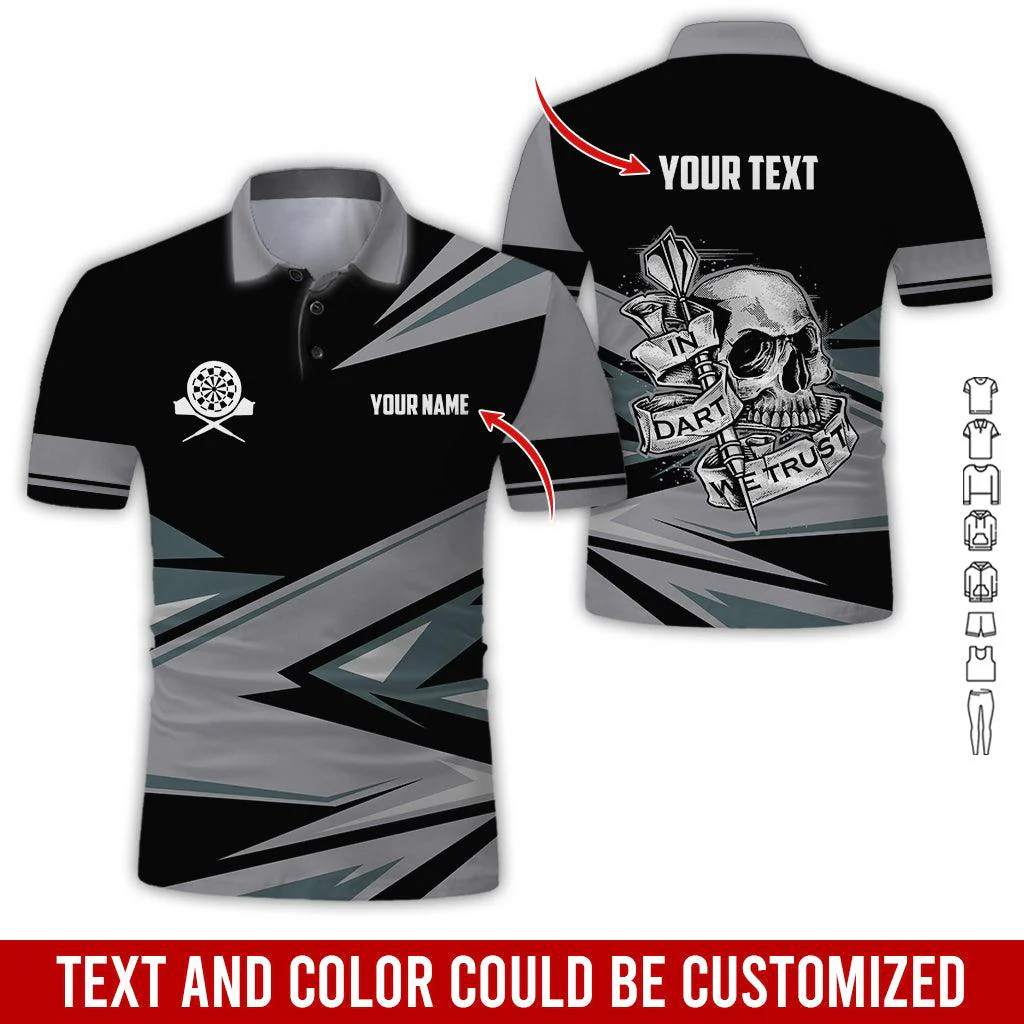 Customized Name & Text Darts Polo Shirt, Personalized Name Skull In Darts Uniforms Polo Shirt For Men - Perfect Gift For Darts Lovers, Darts Players - Image 7