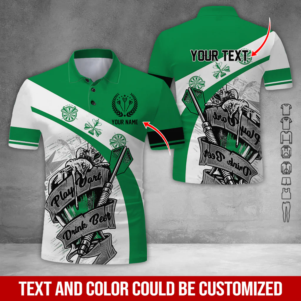 Customized Name & Text Darts Polo Shirt, Play Darts Drink Beer Personalized Darts Uniforms Polo Shirt - Perfect Gift For Darts Lovers, Darts Players - Image 3