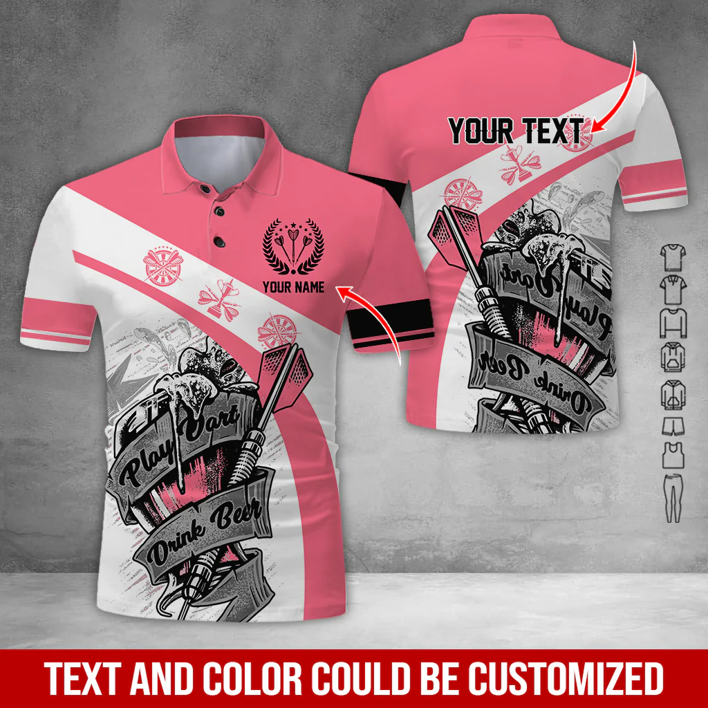 Customized Name & Text Darts Polo Shirt, Play Darts Drink Beer Personalized Darts Uniforms Polo Shirt - Perfect Gift For Darts Lovers, Darts Players - Image 8