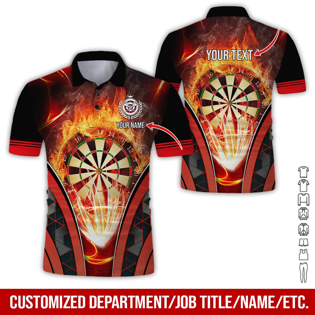 Customized Name & Text Darts Polo Shirt, Red Darts Flame Personalized Darts Polo Shirt For Men - Perfect Gift For Darts Lovers, Darts Players