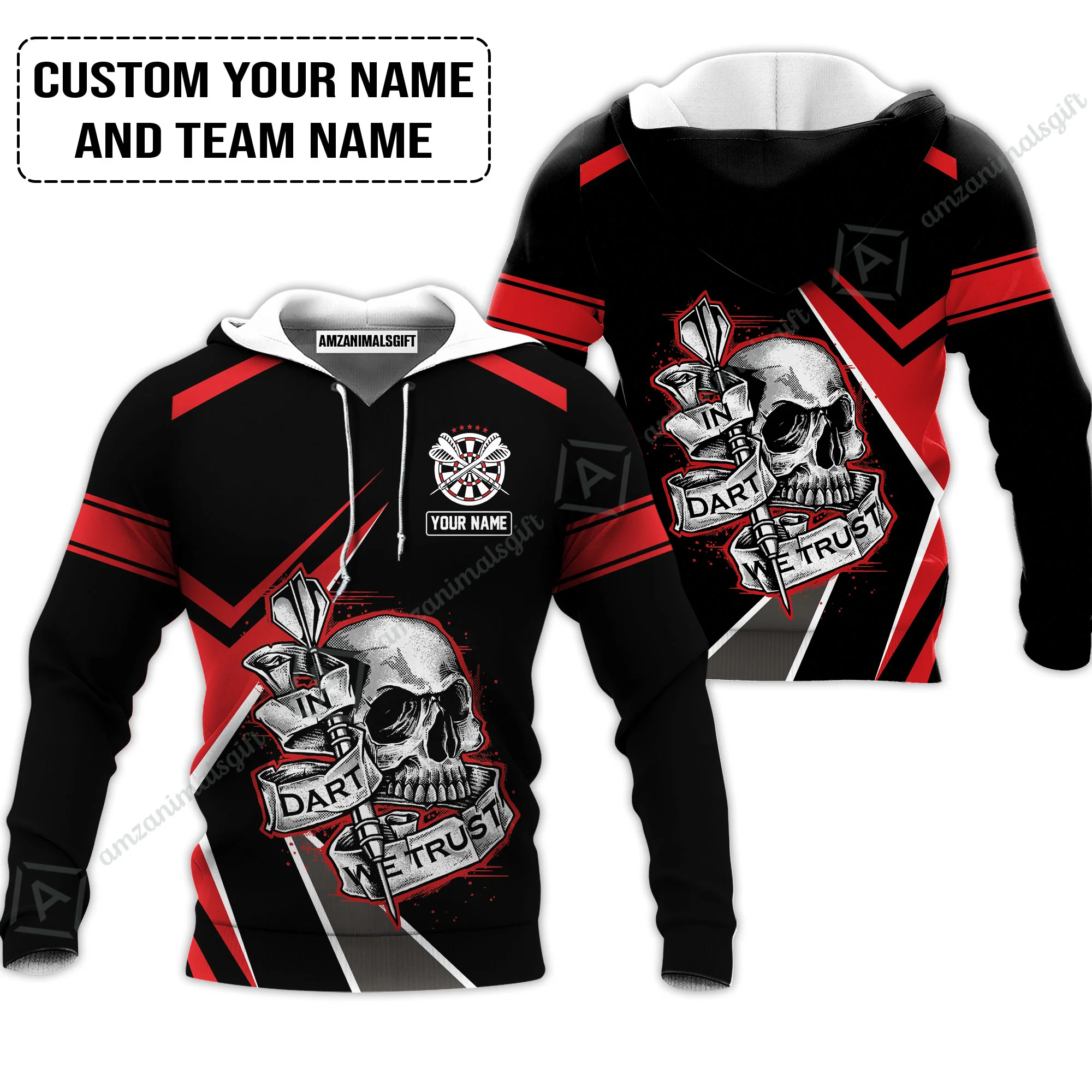 Customized Name & Text Darts Polo Shirt, Skull In Darts We Trust Personalized Darts Polo Shirt - Image 5