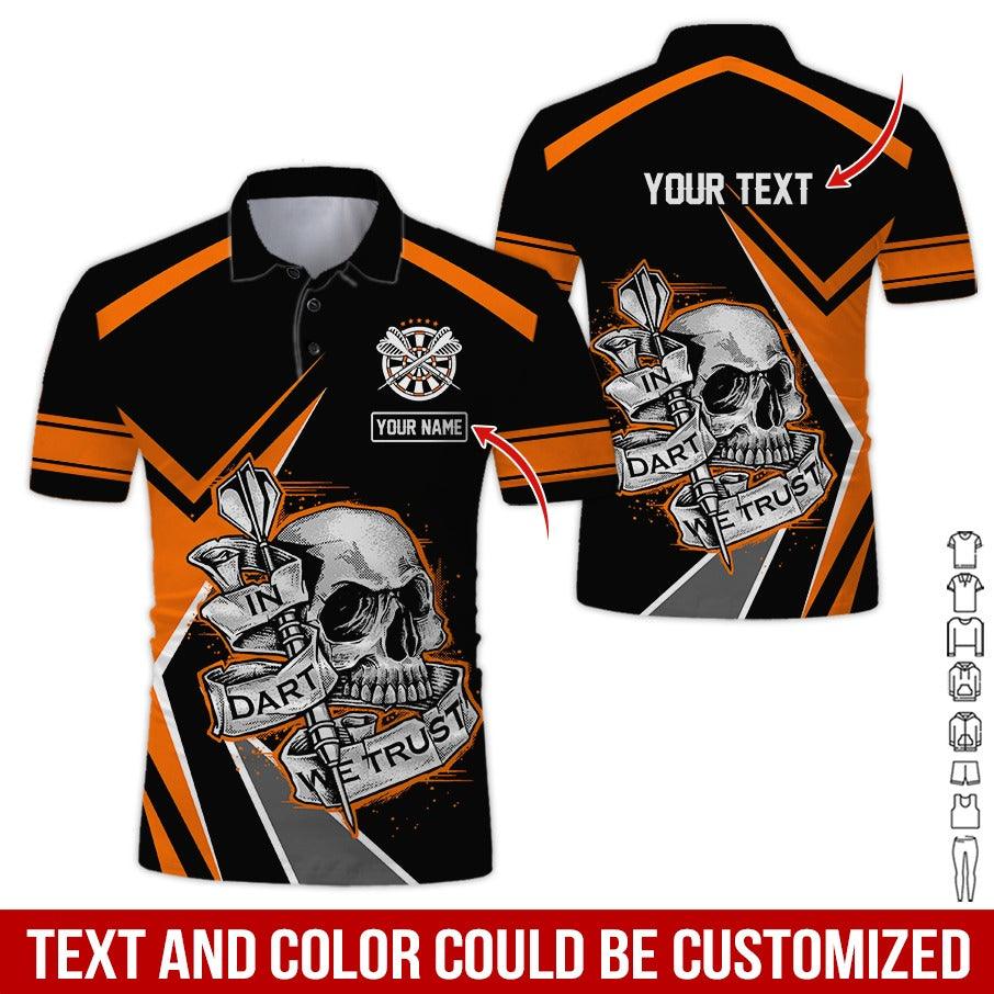 Customized Name & Text Darts Polo Shirt, Skull In Darts We Trust Personalized Darts Polo Shirt For Men - Perfect Gift For Darts Lovers, Darts Players