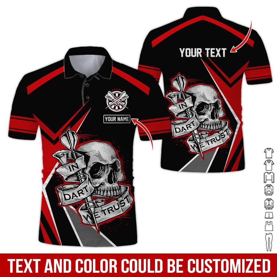 Customized Name & Text Darts Polo Shirt, Skull In Darts We Trust Personalized Darts Polo Shirt For Men - Perfect Gift For Darts Lovers, Darts Players - Image 2