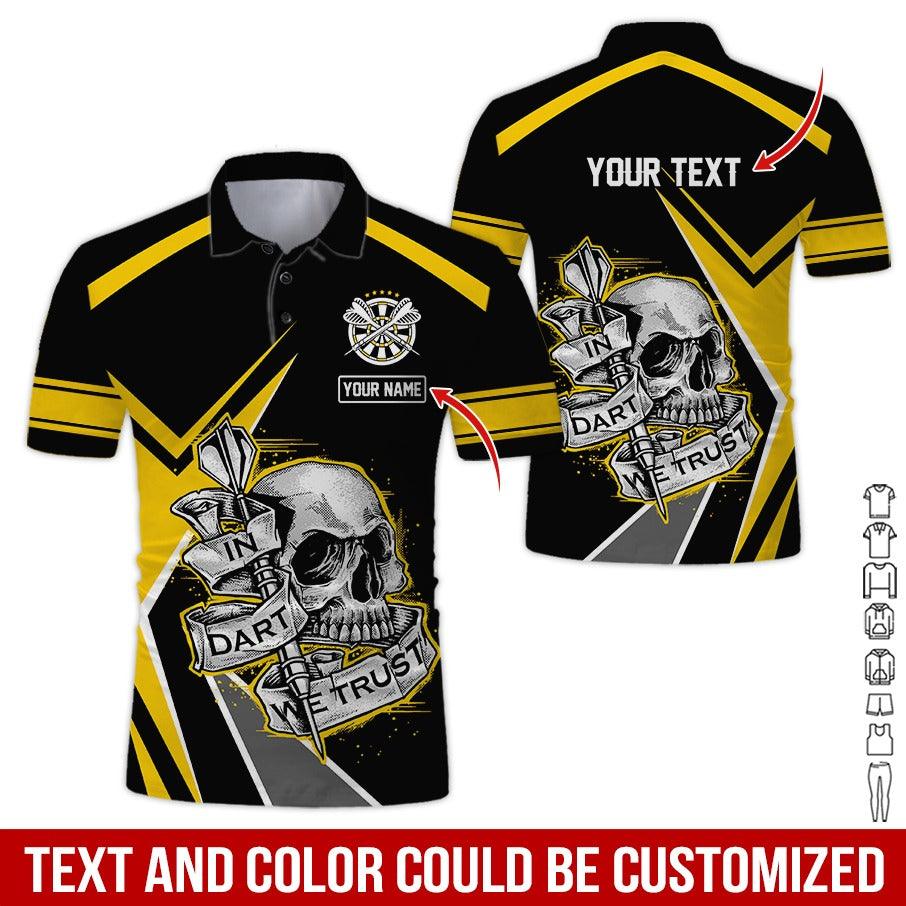 Customized Name & Text Darts Polo Shirt, Skull In Darts We Trust Personalized Darts Polo Shirt For Men - Perfect Gift For Darts Lovers, Darts Players - Image 3