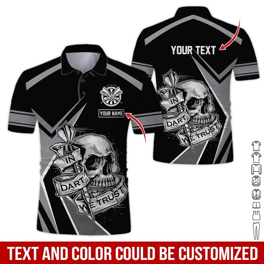 Customized Name & Text Darts Polo Shirt, Skull In Darts We Trust Personalized Darts Polo Shirt For Men - Perfect Gift For Darts Lovers, Darts Players - Image 5