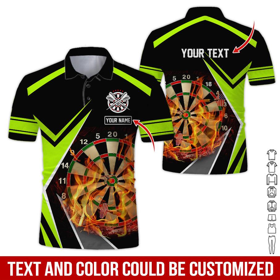 Customized Name & Text Darts Polo Shirts, Dartboard Flame Personalized Name Darts Polo Shirt For Men - Perfect Gift For Darts Lovers, Darts Players