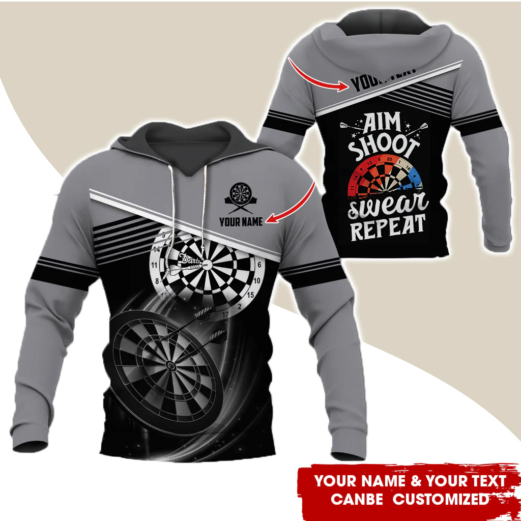 Customized Name & Text Darts Premium Hoodie, Aim Shoot Swear Repeat Darts Hoodie, Perfect Gift For Darts Lovers, Darts Player - Image 2