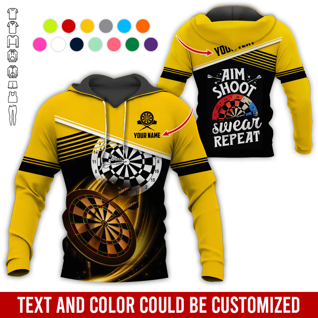 Customized Name & Text Darts Premium Hoodie, Aim Shoot Swear Repeat Darts Hoodie, Perfect Gift For Darts Lovers, Darts Player - Image 4