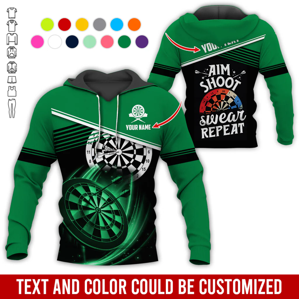 Customized Name & Text Darts Premium Hoodie, Aim Shoot Swear Repeat Darts Hoodie, Perfect Gift For Darts Lovers, Darts Player - Image 5