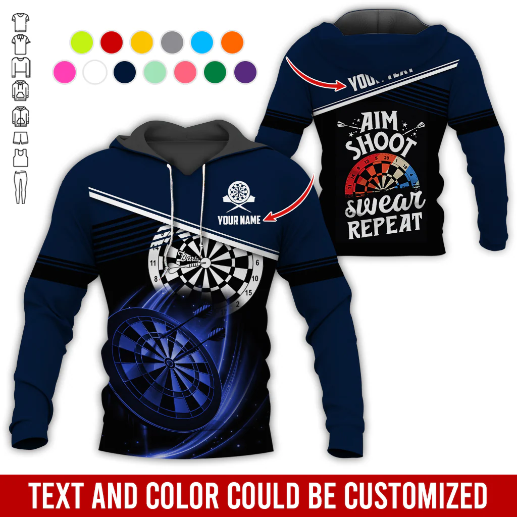 Customized Name & Text Darts Premium Hoodie, Aim Shoot Swear Repeat Darts Hoodie, Perfect Gift For Darts Lovers, Darts Player - Image 7